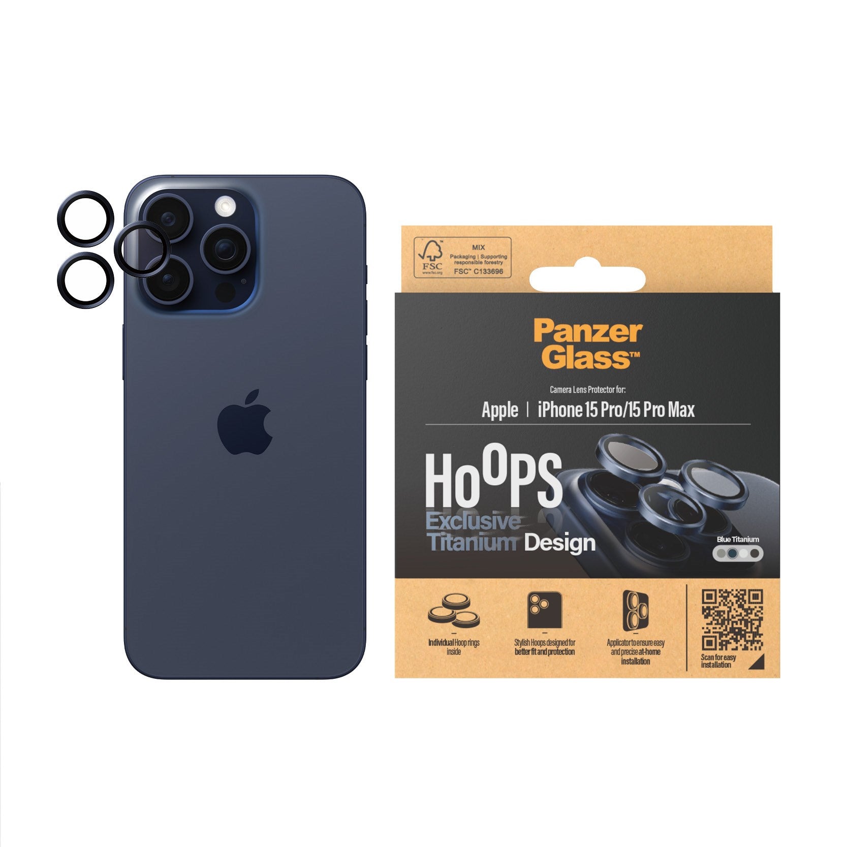 PanzerGlass® Hoops® Titanium Camera Lens Protector Blue iPhone 15 Pro | 15 Pro Max